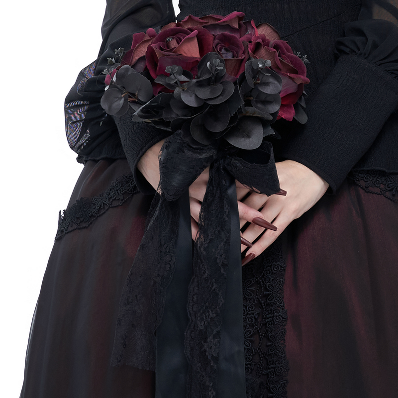Gothic flower bouquet in black and red with lace accents, perfect accessory for women's outfits.