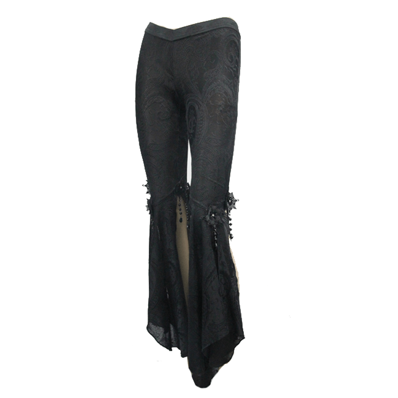 Gothic fringe bell-bottoms pants with side slits and decorative pendants, perfect for a stylish gothic wardrobe.
