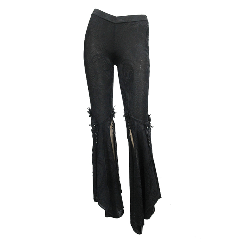 Gothic fringe bell-bottoms pants with side slits and pendants, perfect for elevating your gothic wardrobe style.