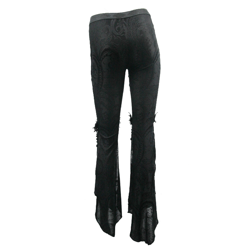 Gothic Fringe Bell-Bottoms Pants / Slit on Both Sides Black Trousers with Pendants