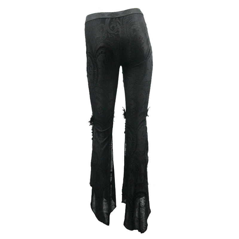 Gothic bell-bottoms black trousers with side slits and pendant details, stylish flare cut for a trendy gothic look.