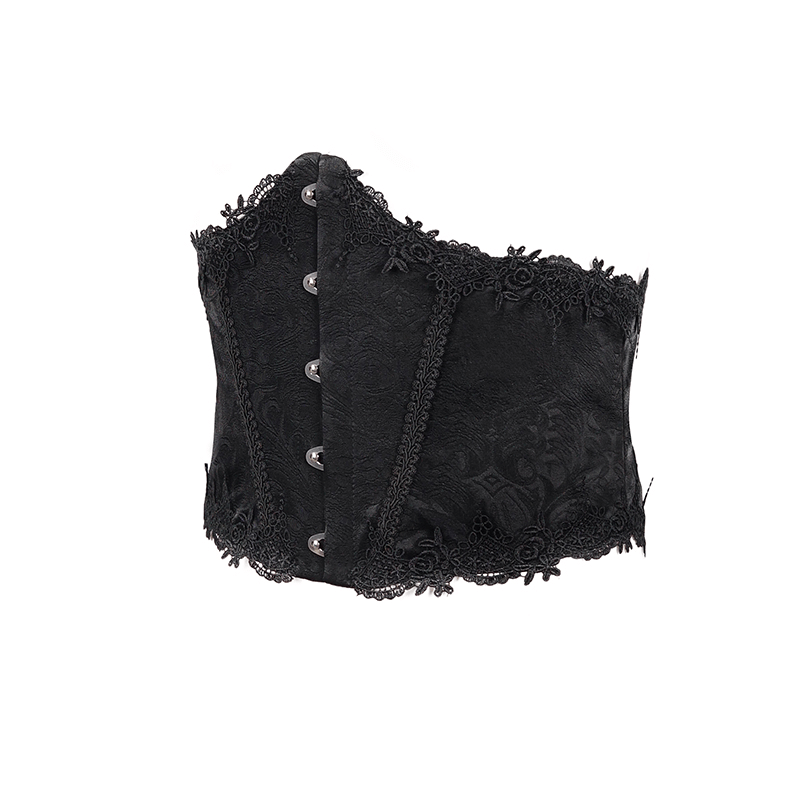 Gothic black floral lace corset girdle with back lacing, perfect for stylish gothic outfits.