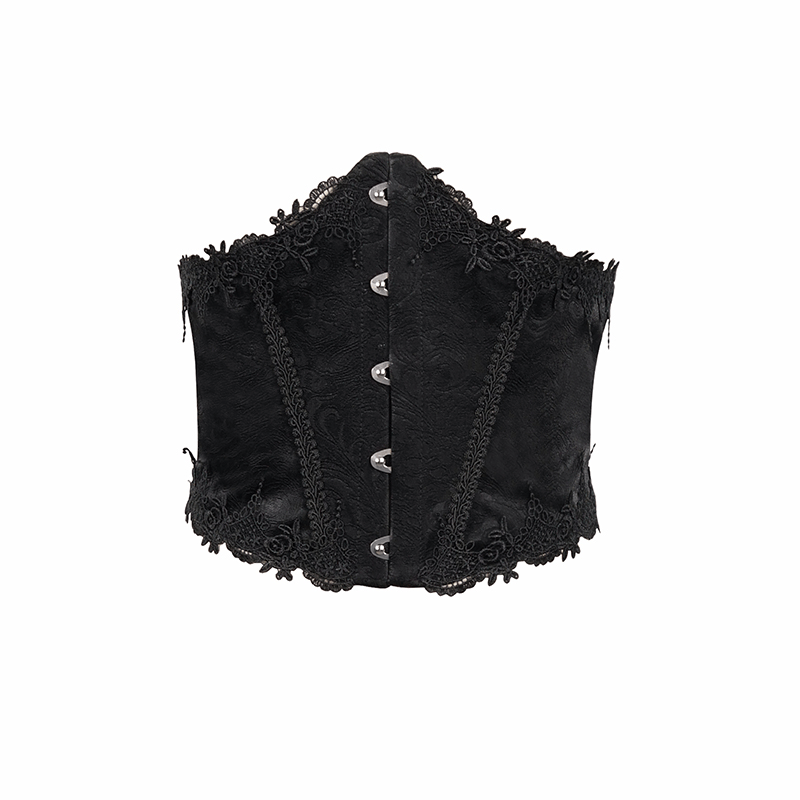 Gothic Front Busk Floral Lace Corset Girdle / Women's Leather Belt With Back Lacing - HARD'N'HEAVY