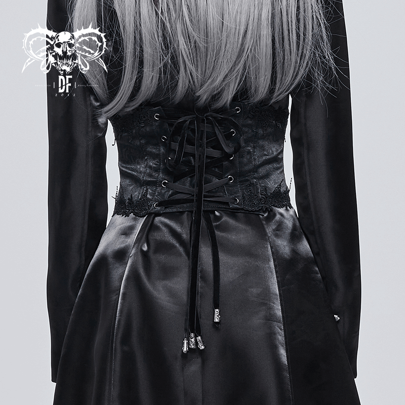 Back view of a sleek gothic corset with intricate lacing detail, perfect for stylish gothic outfits.