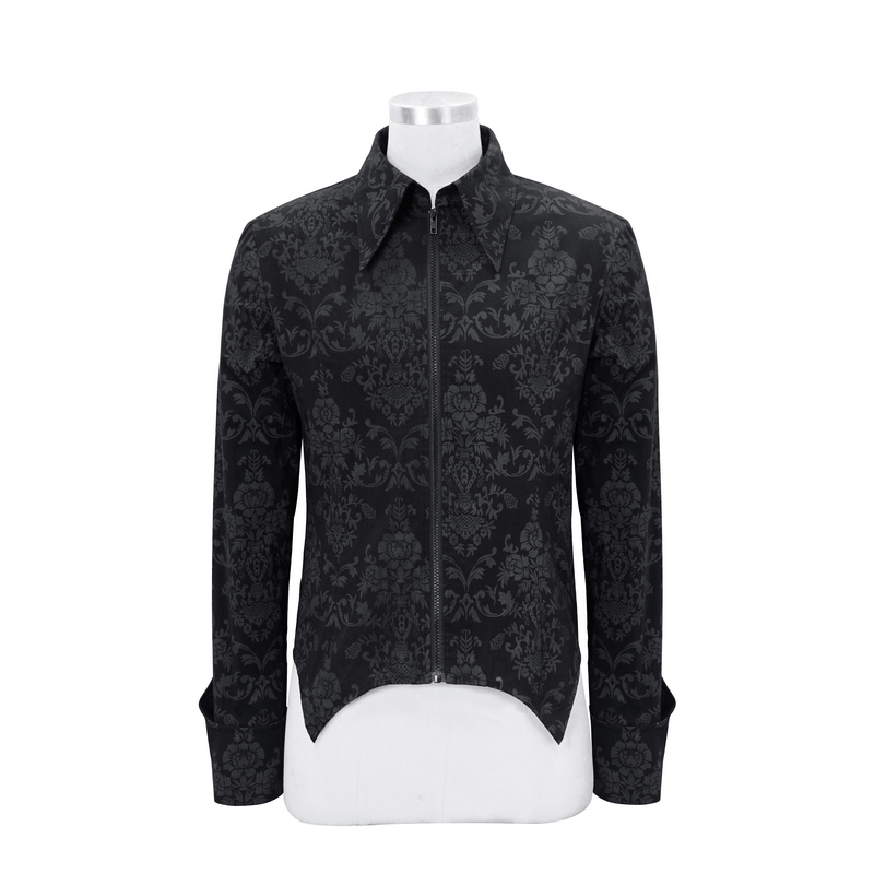 Gothic Front Zip Jacquard Shirt / Men's Long Sleeves Irregular Hemline Shirt - HARD'N'HEAVY