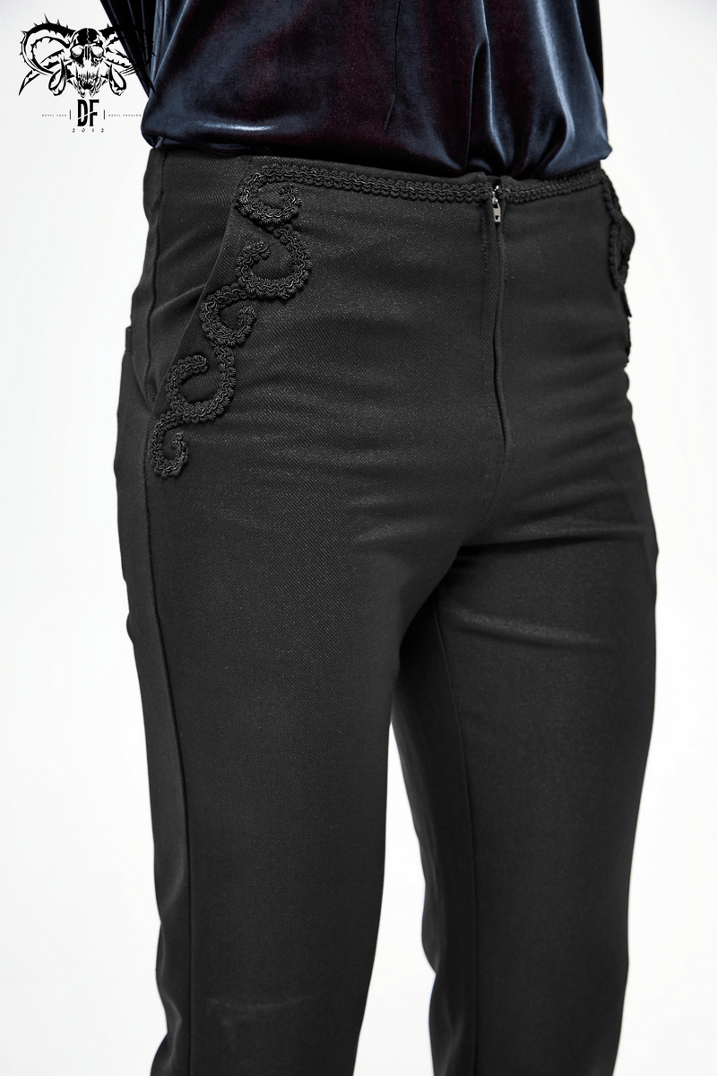 Gothic Front Zip Pants with Lace Pattern on Both Side Pockets - HARD'N'HEAVY