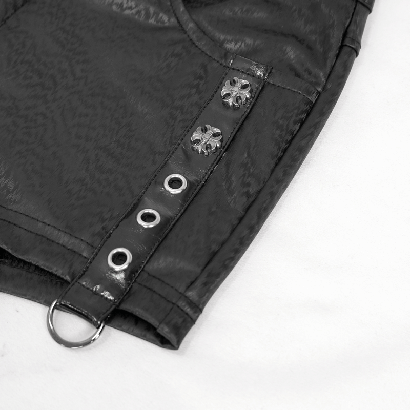 Gothic Garter Belt Shorts with Detachable Mesh Socks / Female Black PU Leather Shorts