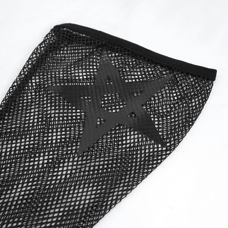 Close-up of detachable mesh sock with star design for gothic shorts, perfect for a modern gothic wardrobe.