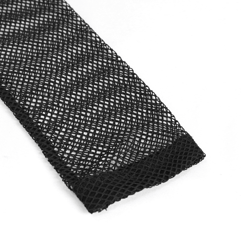 Detachable black mesh sock insert for gothic style garter belt shorts.