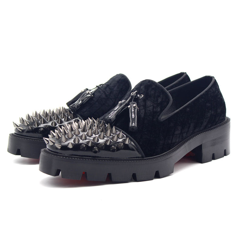 Gothic Genuine Leather Loafers on Thick Platform with Rivets / Alternative Fashion Metal Style - HARD'N'HEAVY