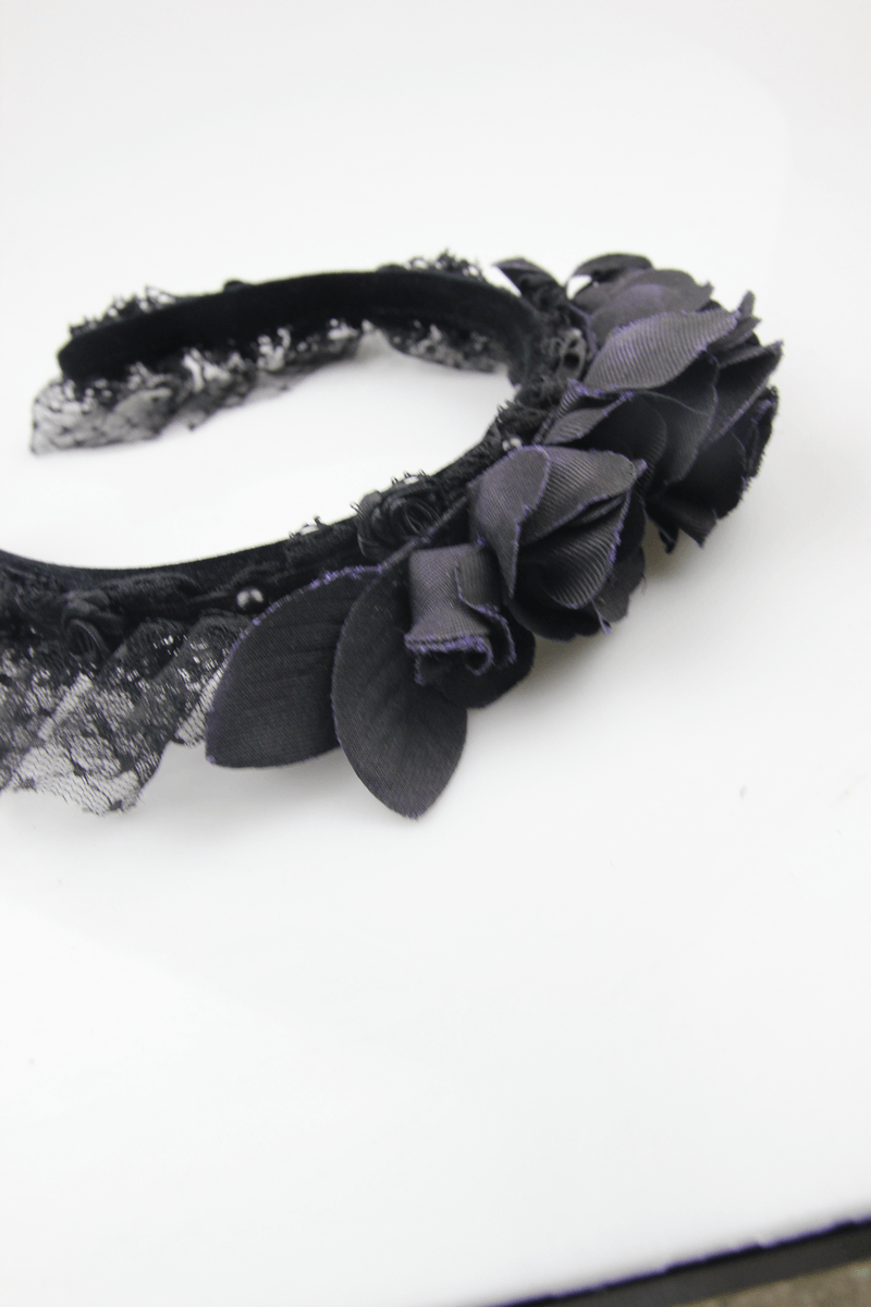 Gothic Hair Accesories with Roses / Women's Elastic Floral Hair Wreath - HARD'N'HEAVY
