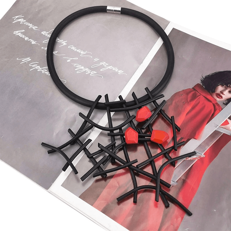 Gothic handmade rubber wooden necklace with geometric design, ideal for stylish women's accessories.