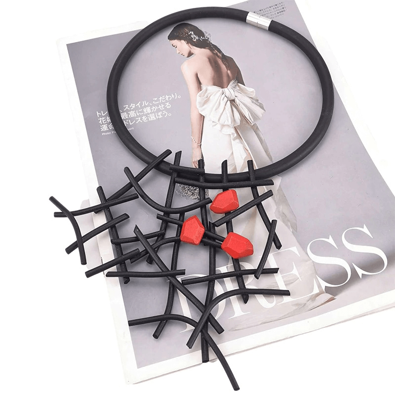 Gothic Handmade Rubber Wooden Necklace / Designer Luxury Necklaces for Women