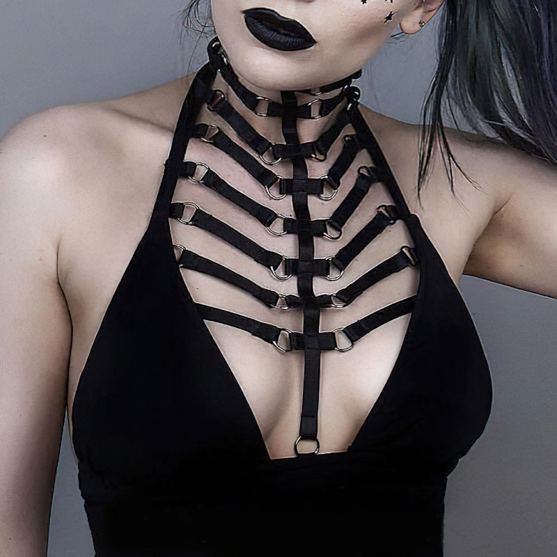 Women Goth Sexy Elastic Harness Bandage Bustier Hollow Cage Bra Tops  Bralette