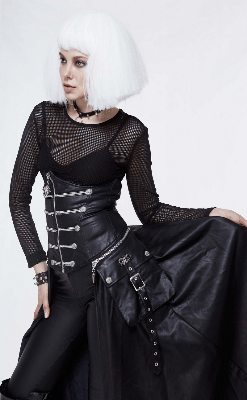Gothic High Waist Open Skirt with Detachable Pocket / Female Skirts with Lacing on Back