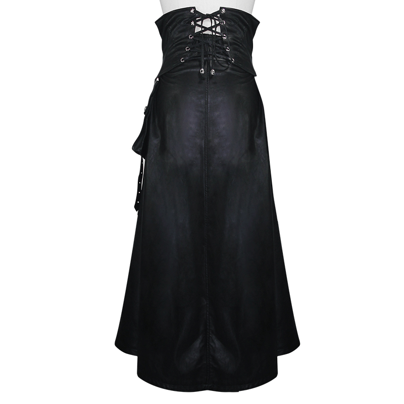 Gothic High Waist Open Skirt with Detachable Pocket / Female Skirts with Lacing on Back