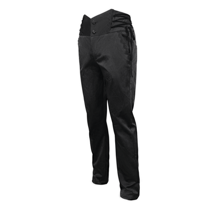 Gothic high waist pants with lace-up sides and carved buttons, perfect for vintage gothic fashion.