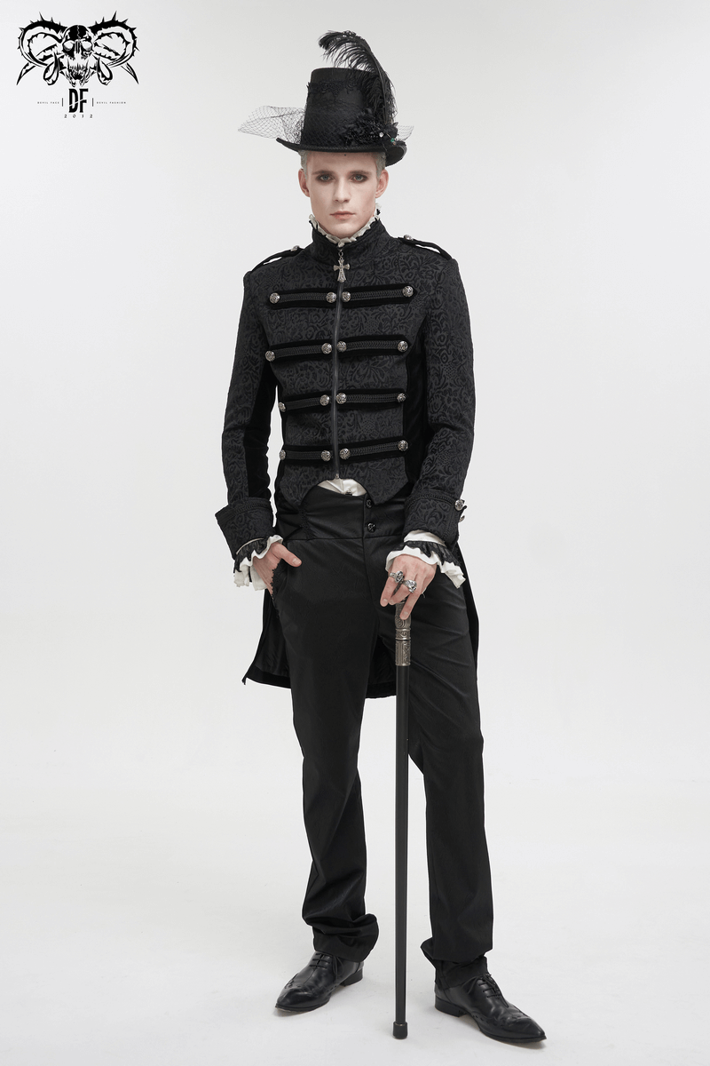 Gothic High Waist Pants with Lace up on Both Sides / Vintage Jacquard Trousers with Carved Buttons