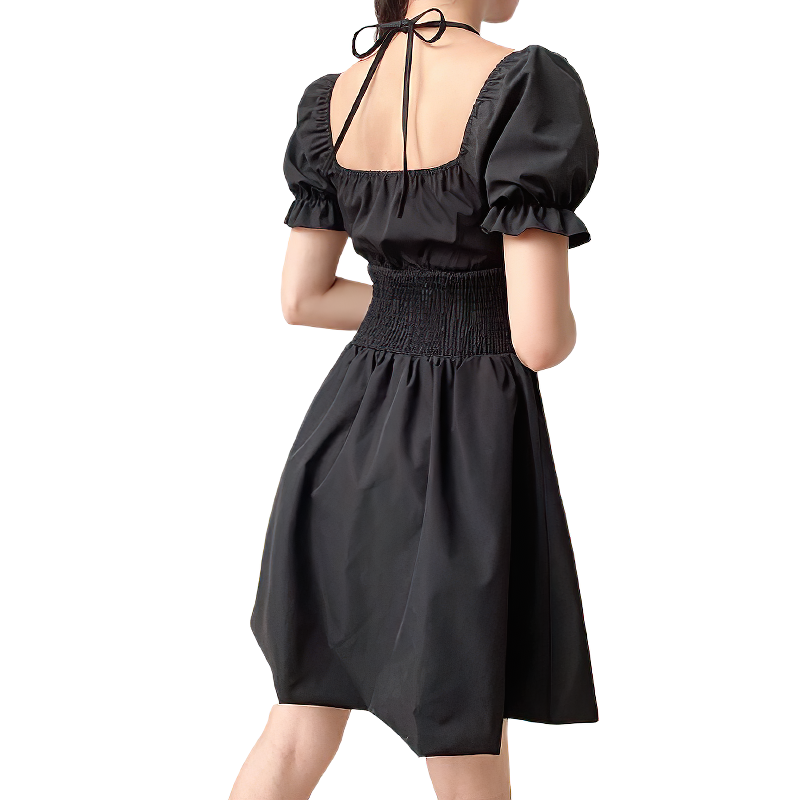 Gothic High Waist Women's Dress / Black Elastic Summer Mini Dress - HARD'N'HEAVY