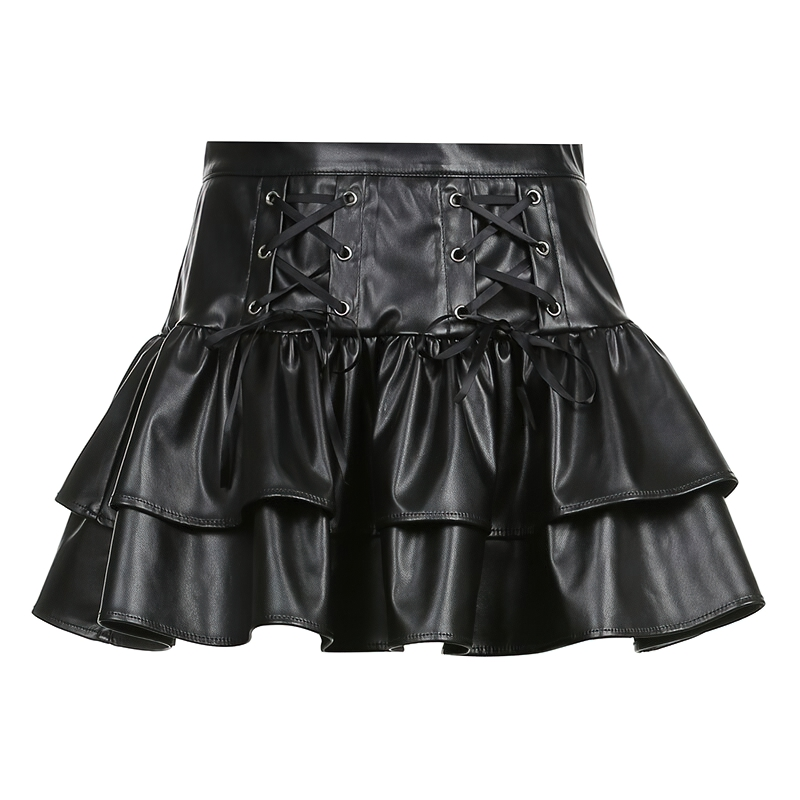 Gothic High Waisted Mini Skirt For Women / Fashion Streetwear Of Pu Leather - HARD'N'HEAVY