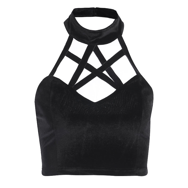 Gothic Hollow Out Black Camis with Pentagram / Women's Tank Top Halter / Female Backless Clothing - HARD'N'HEAVY