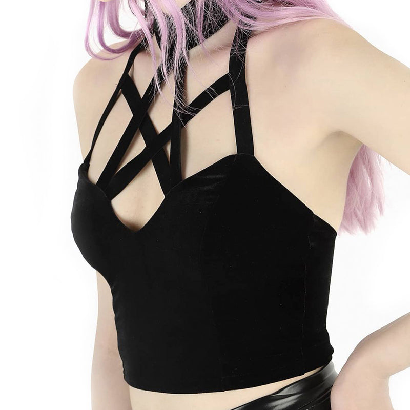 Gothic Out Black Camis with Pentagram / Women's Tank Top / Female Backless Clothing HARD'N'HEAVY