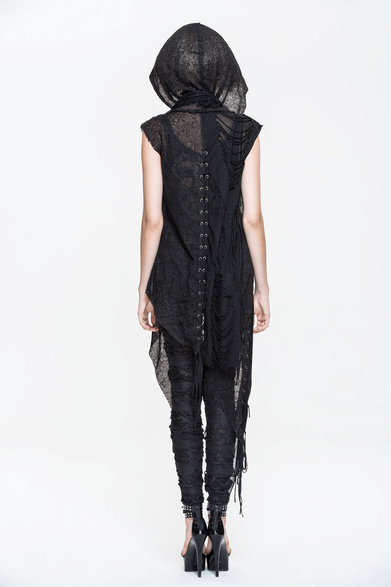 Gothic Hooded Lace Cape / Asymmetric Vest with Lacing at the Back / Women's Costume Cape - HARD'N'HEAVY
