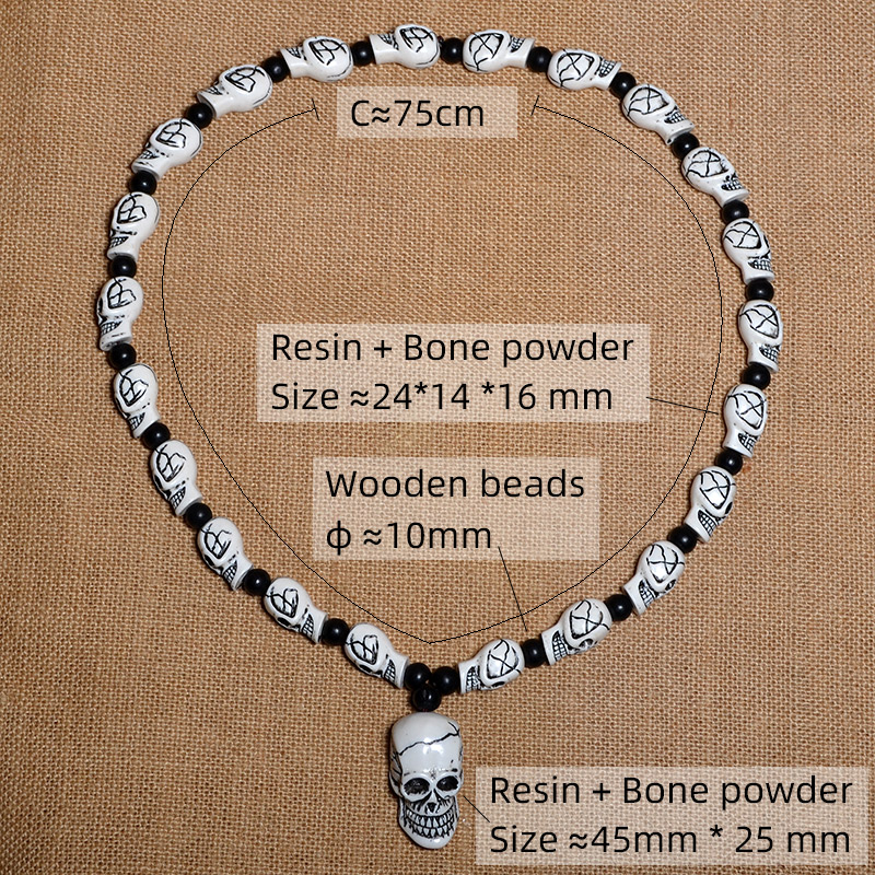 Gothic imitation bone necklace with skull pendant for men and women, perfect for cosplay or rock concerts.