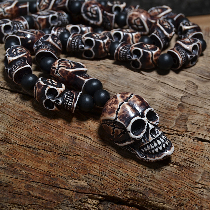Gothic imitation bone skull pendant necklace for men and women, featuring intricate skull-shaped details.