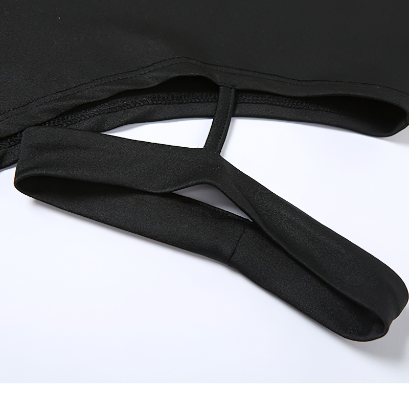 Close-up of a black garment strap showing its sleek design and high-quality material.