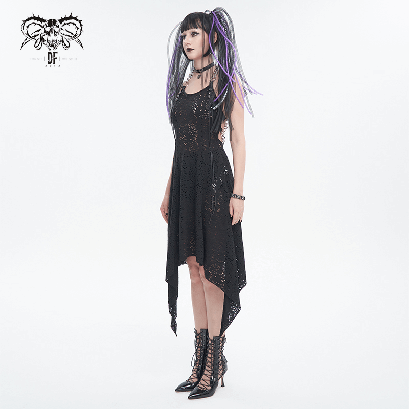 Gothic Irregular Ripped Chain Black Dress for Women Gothic Irregular Ripped Chain Black Dress for Women