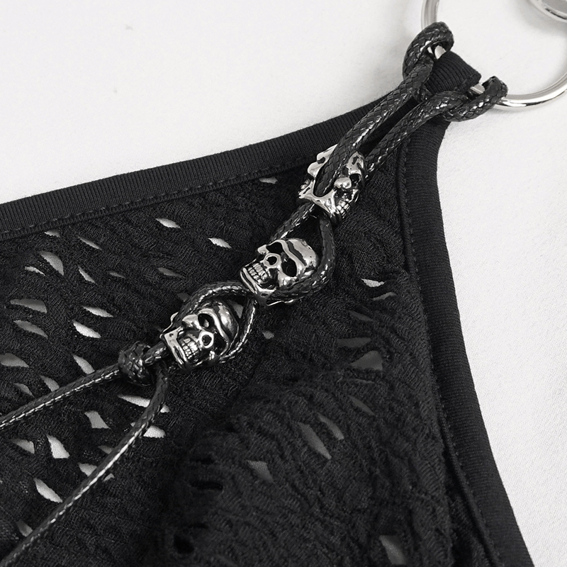 Gothic Irregular Ripped Chain Dress for Women / Sexy Ladies Black Bared Back Dress - HARD'N'HEAVY