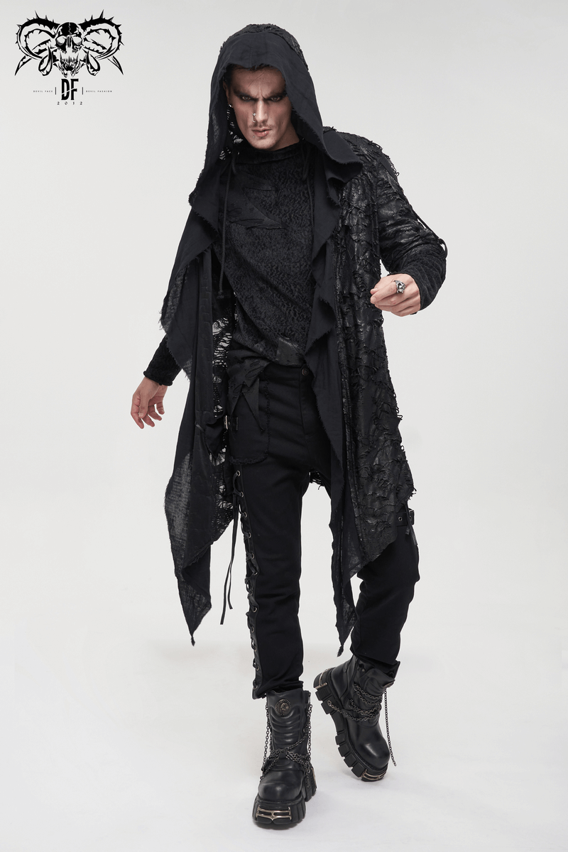 Gothic Irregular Ripped Coat with Hood / Grunge Distressed Loose Cardigan