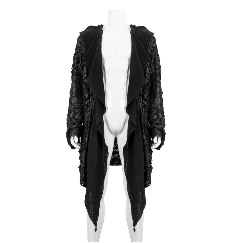 Gothic irregular ripped coat with hood in grunge style, perfect for creating unique gothic outfits.