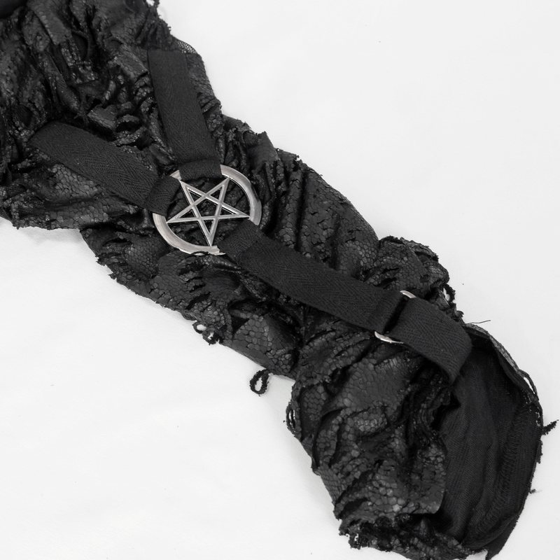 Gothic black lace garter with pentagram accent for edgy outfits and grunge style.