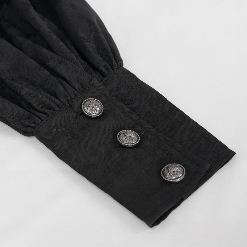 Gothic Jacquard Black Shirt with Lace Ruffles / Male Long Lantern Sleeves Shirt - HARD'N'HEAVY