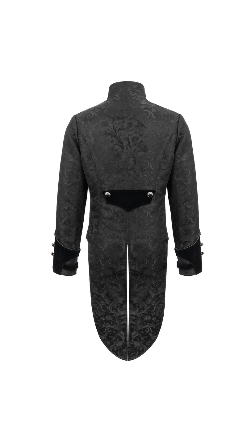 Gothic Jacquard Velvet Swallow Tailcoat / Men's Stand Collar Cross Zip Coat - HARD'N'HEAVY