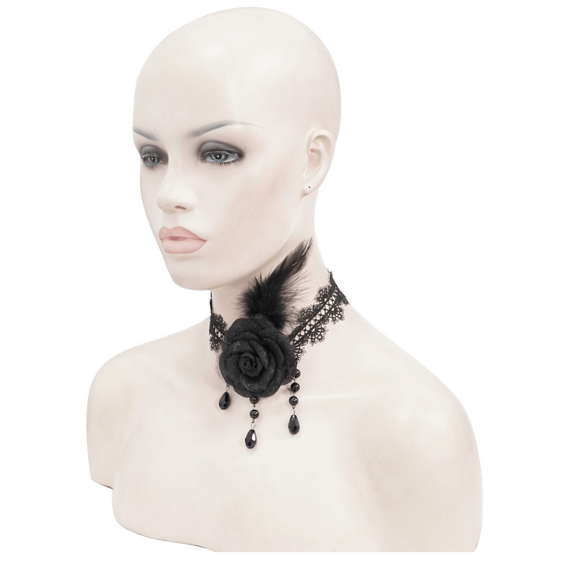 Gothic Lace and Rose Neck Band / Women's Vintage Black Choker / Fashion Female Accessories - HARD'N'HEAVY