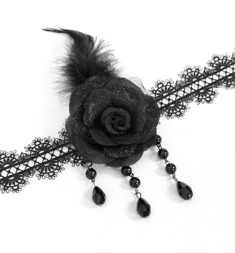 Gothic Lace and Rose Neck Band / Women's Vintage Black Choker / Fashion Female Accessories - HARD'N'HEAVY