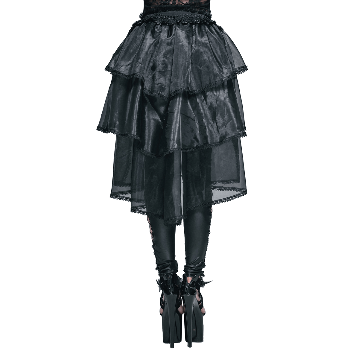 Gothic Lace Asymmetrical Skirt with Elastic Waist / Women's Elagent Black Skirt - HARD'N'HEAVY