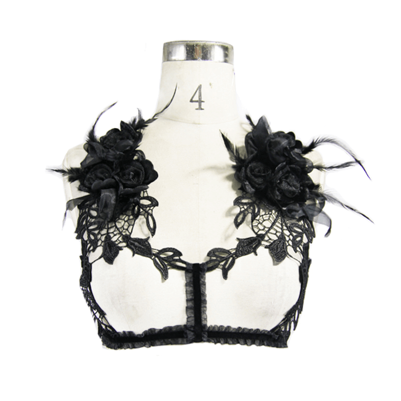 Gothic Lace Chest Harness Top / Sexy Rose Backless Top with Elastic Straps - HARD'N'HEAVY