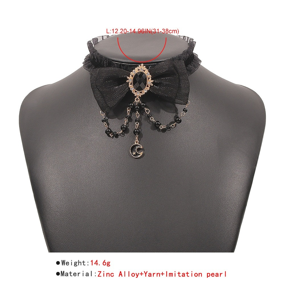 Gothic Lace Choker with Moon / Female Pearl Beads Necklace / Fashion Women's Accessories - HARD'N'HEAVY