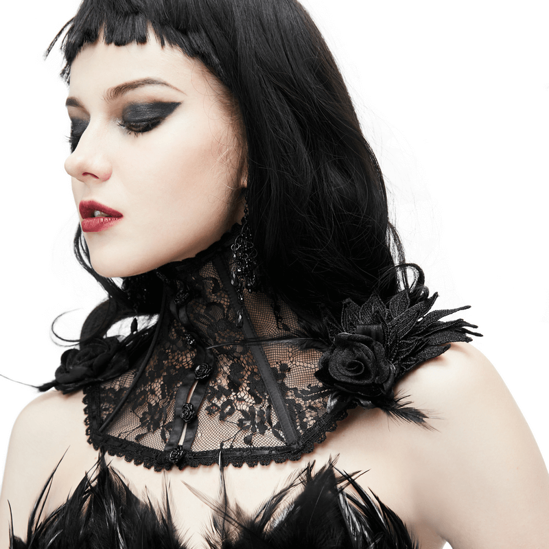 Gothic lace flower collar for women, featuring decorative applications and a stylish high collar design.
