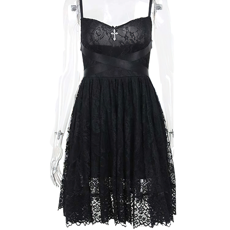 Gothic Lace Patchwork Mini Dress For Women / Fashion Party Wear / Alternative Fashion - HARD'N'HEAVY