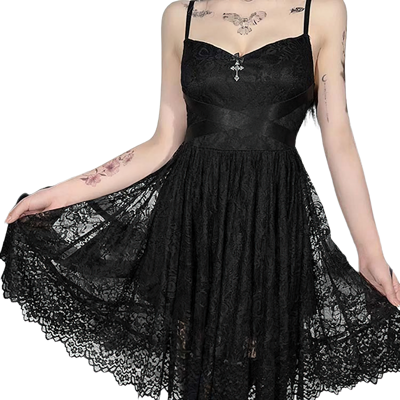 Gothic Lace Patchwork Mini Dress For Women / Fashion Party Wear / Alternative Fashion - HARD'N'HEAVY