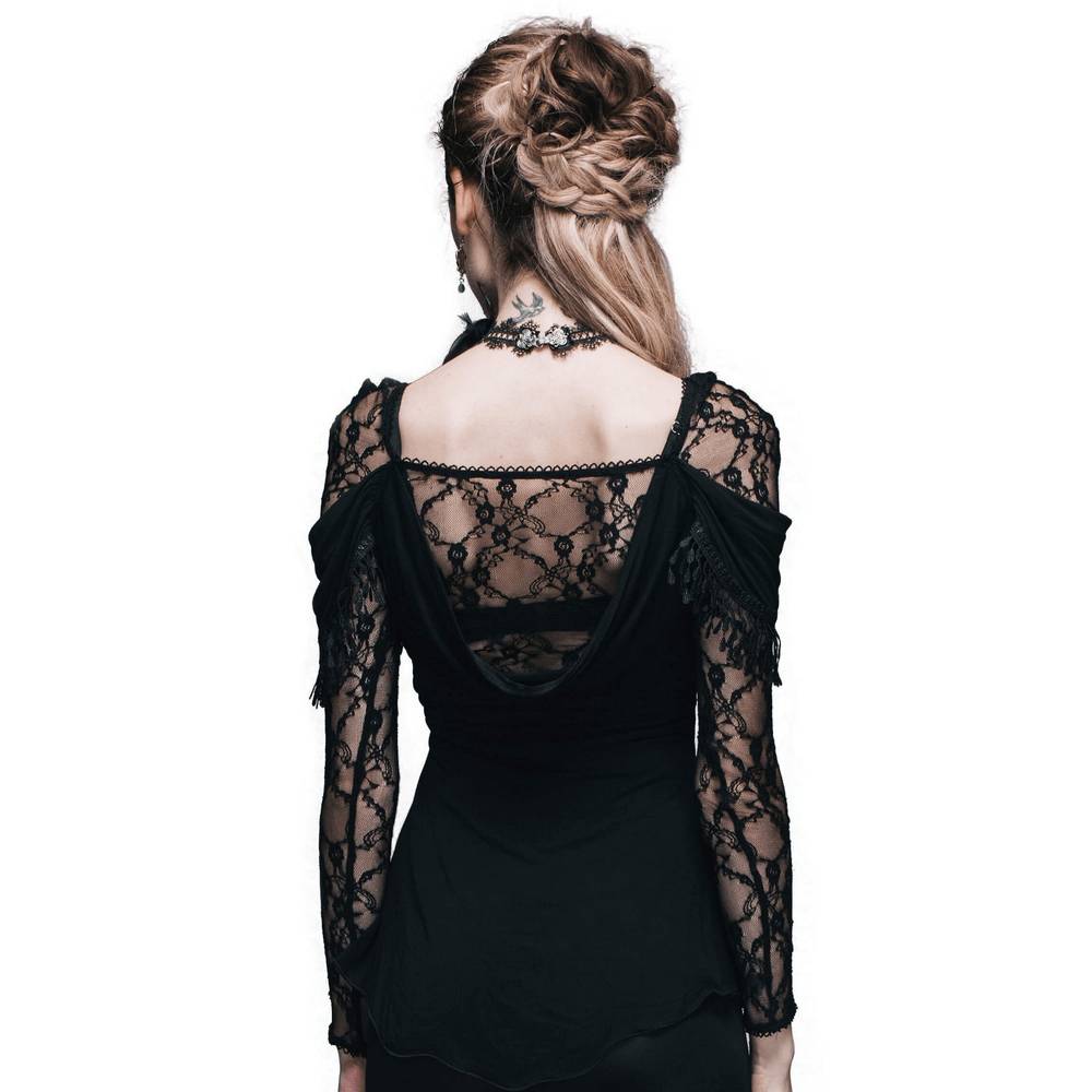 Gothic Lace Splicing Female Top / Sexy Steampunk Hollow Out Deep V-Neck Tops - HARD'N'HEAVY