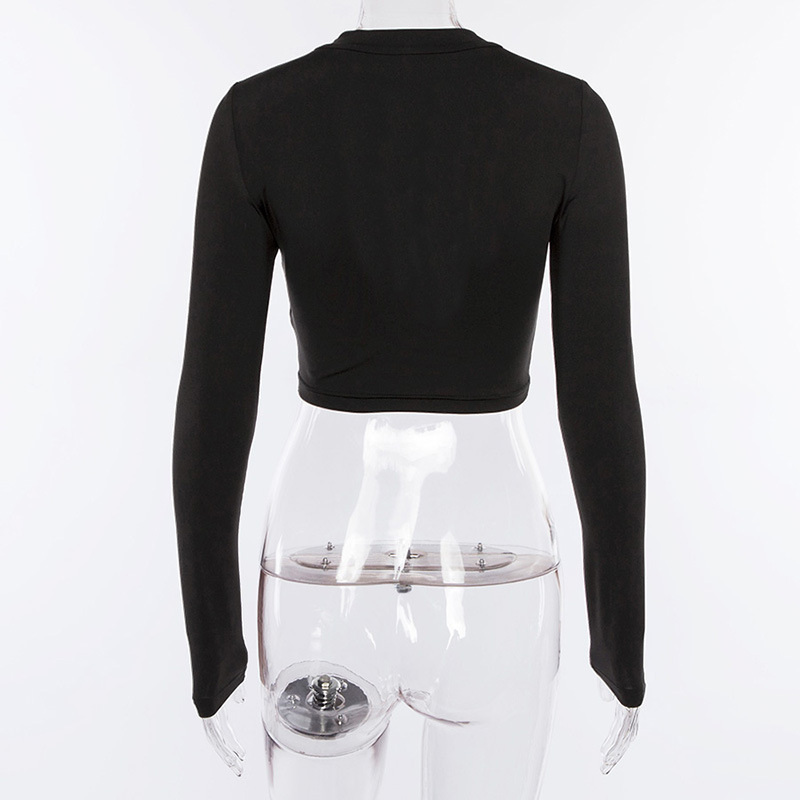 Gothic Ladies Long Sleeve Bodycon Top / Sexy Black Crop Top for You - HARD'N'HEAVY