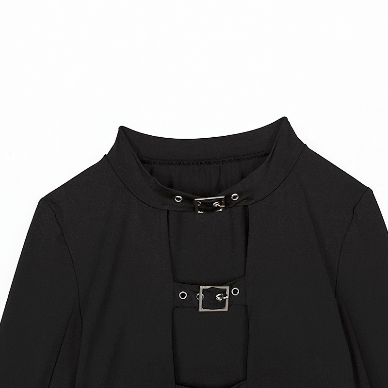 Gothic Ladies Long Sleeve Bodycon Top / Sexy Black Crop Top for You - HARD'N'HEAVY