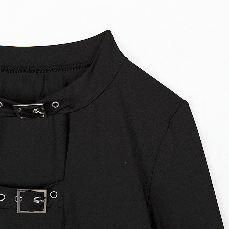 Gothic Ladies Long Sleeve Bodycon Top / Sexy Black Crop Top for You - HARD'N'HEAVY