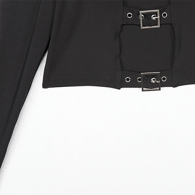 Gothic Ladies Long Sleeve Bodycon Top / Sexy Black Crop Top for You - HARD'N'HEAVY